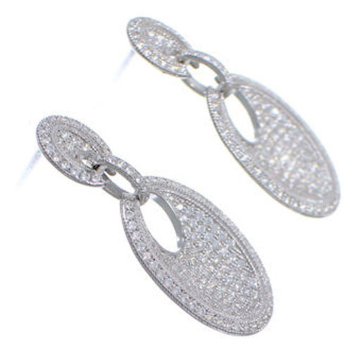 Authentic Sterling Silver Cubic Zirconia Post Dangle Earrings DS55306